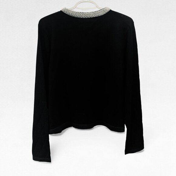 RIO & RIAN NY Black Pearl Trim Quilted Cardigan Sweater Jacket Open Front (XL) - Picture 7 of 13